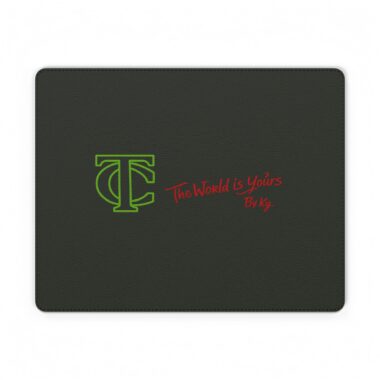 Green Monogram TC with Red Script 'The World Is Yours' PU Leather Mouse Mat